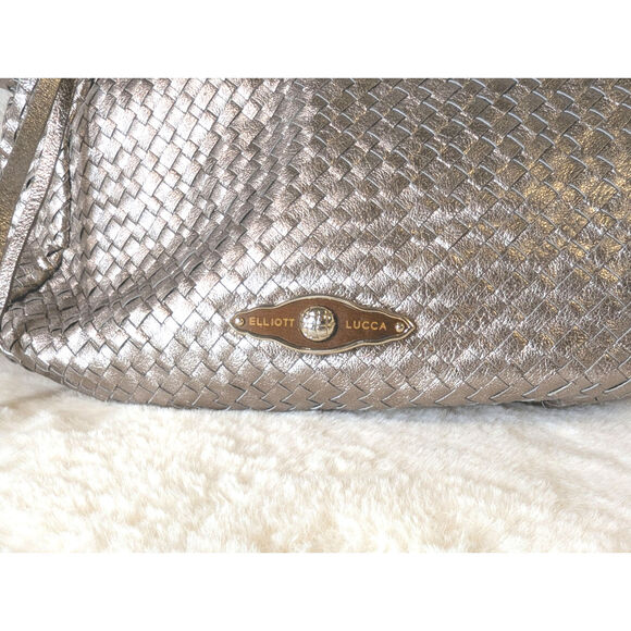 Elliott Lucca Metallic Woven Leather Hobo Shoulder Bag Champagne Bronze - Picture 5 of 13